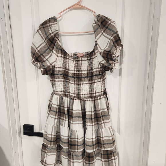 Faded Rose Tops - Plaid Puff Sleeve Kids Dress